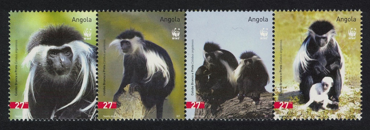 Angola WWF Colobus Monkey Strip of 4v 2004 MNH SG#1717-1720 MI#1745-1748 Sc#1279 a-d