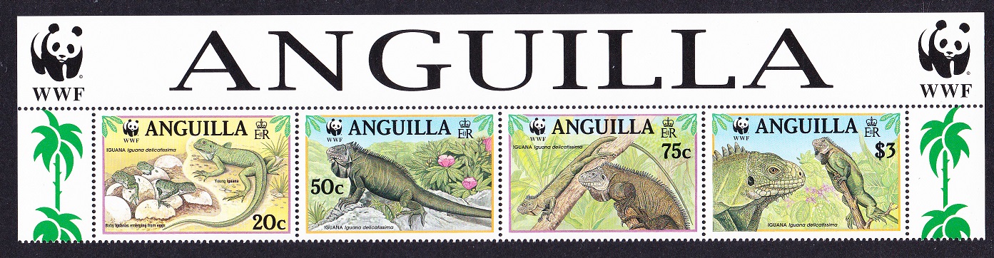 Anguilla WWF West Indian Iguana Strip of 4v WWF Logo 1997 MNH SG#1004-1007 MI#988-991 Sc#968 a-d