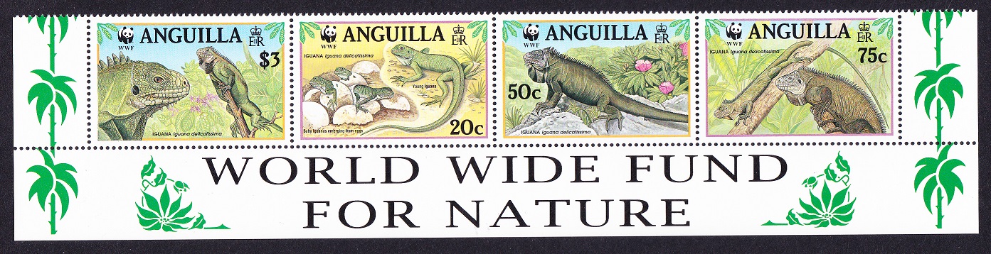 Anguilla WWF West Indian Iguana Strip of 4v WWF text 1997 MNH SG#1004-1007 MI#988-991 Sc#968 a-d