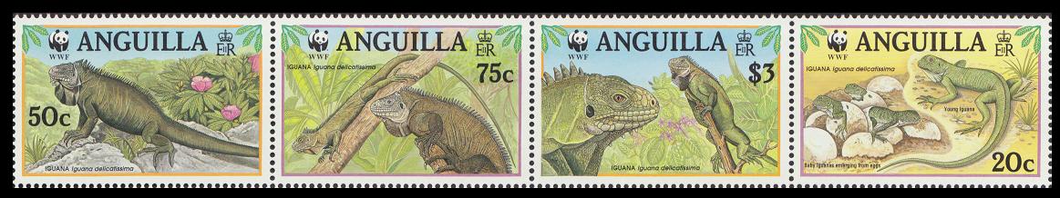 Anguilla WWF West Indian Iguana Strip of 4v 1997 MNH SG#1004-1007 MI#988-991 Sc#968 a-d