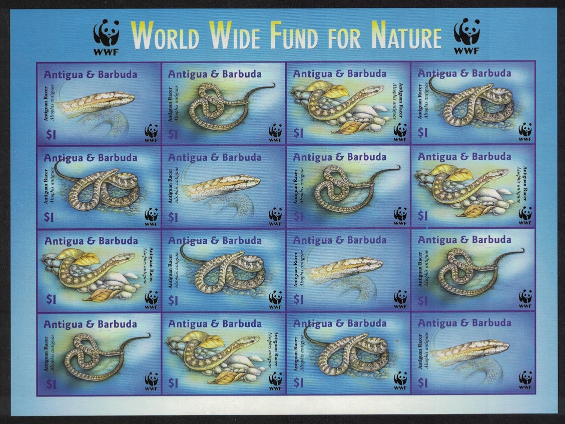 Antigua and Barbuda WWF Antiguan Racer Imperf Sheetlet of 4 sets 2002 MNH SG#3687-3690