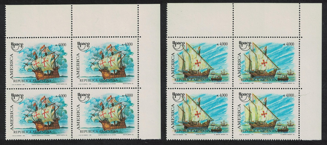 Argentina America Voyages of Discovery Magellan 2v Corner Blocks of 4 1991 MNH SG#2258-2259