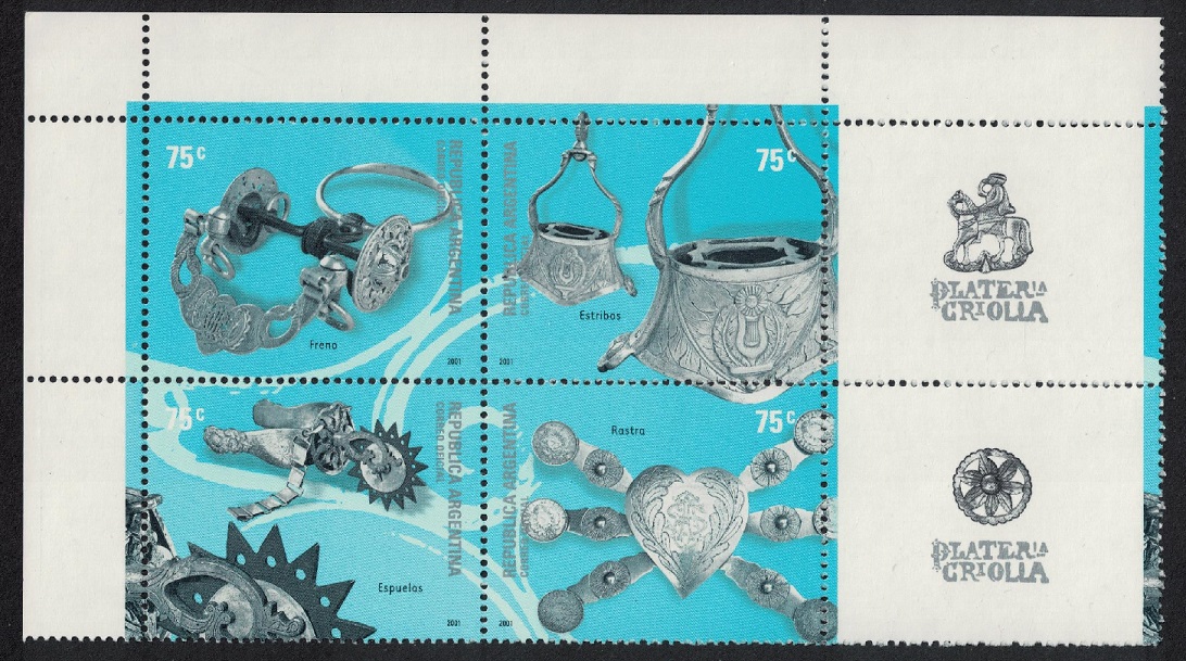 Argentina Handicrafts Silver Work Block of 4 2001 MNH SG#2832-2835