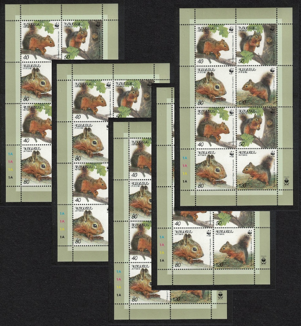 Armenia WWF Squirrel 5 Sheetlets [A] 2001 MNH SG#484-487 MI#435-438 Sc#632 a-d