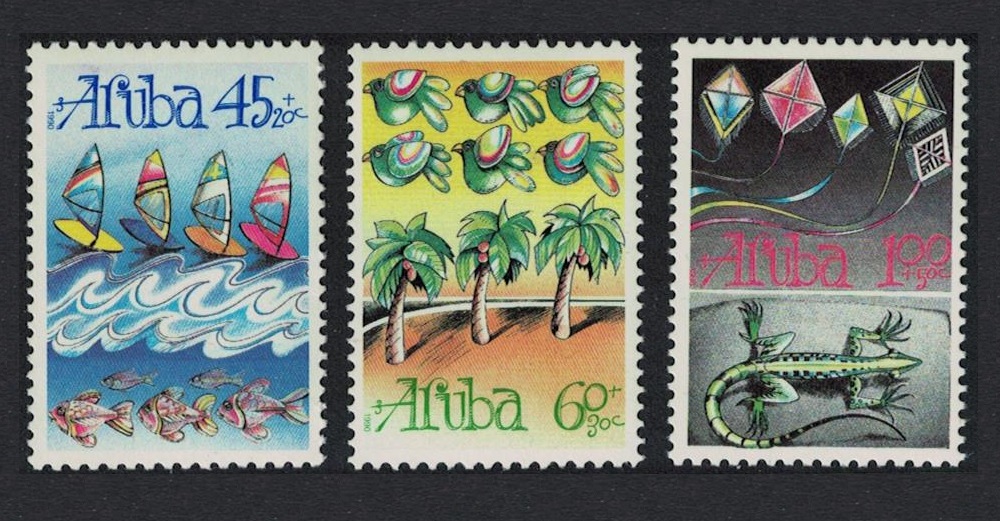 Aruba Sailing Parakeet Birds Trees Kites Lizard Child Welfare 3v 1990 MNH SG#87-89