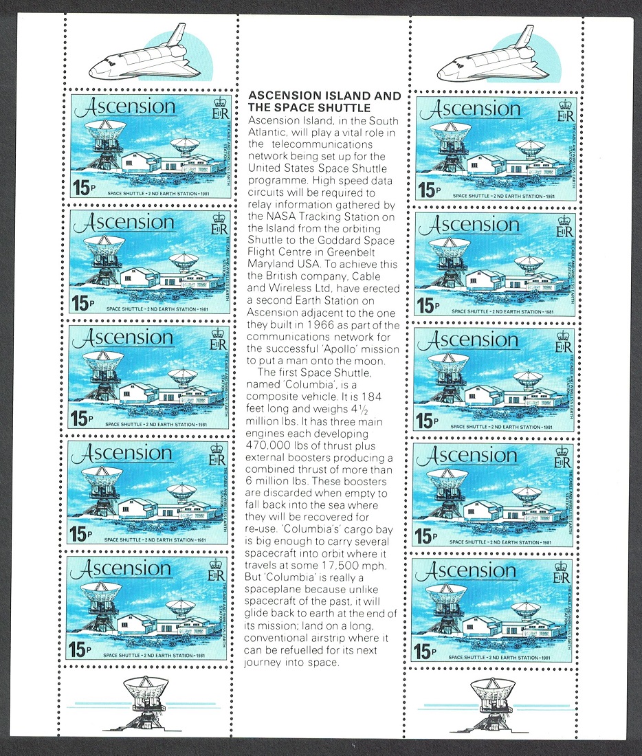 Ascension Space Shuttle Sheetlet of 10v 1981 MNH SG#281 Sc#273