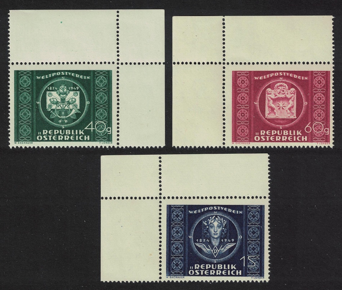 Austria 75th Anniversary of UPU 3v Corners 1949 MNH SG#1175-1177