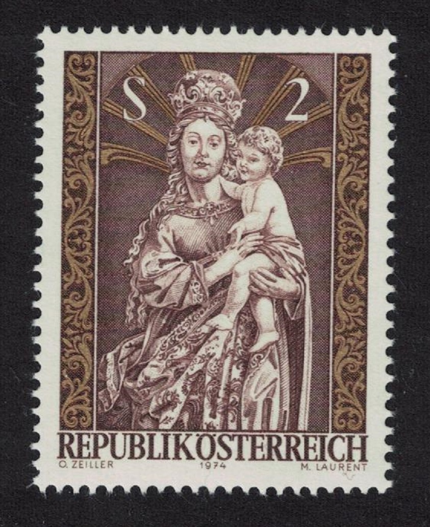 Austria Virgin Mary and Child wood-carving Christmas 1974 MNH SG#1725