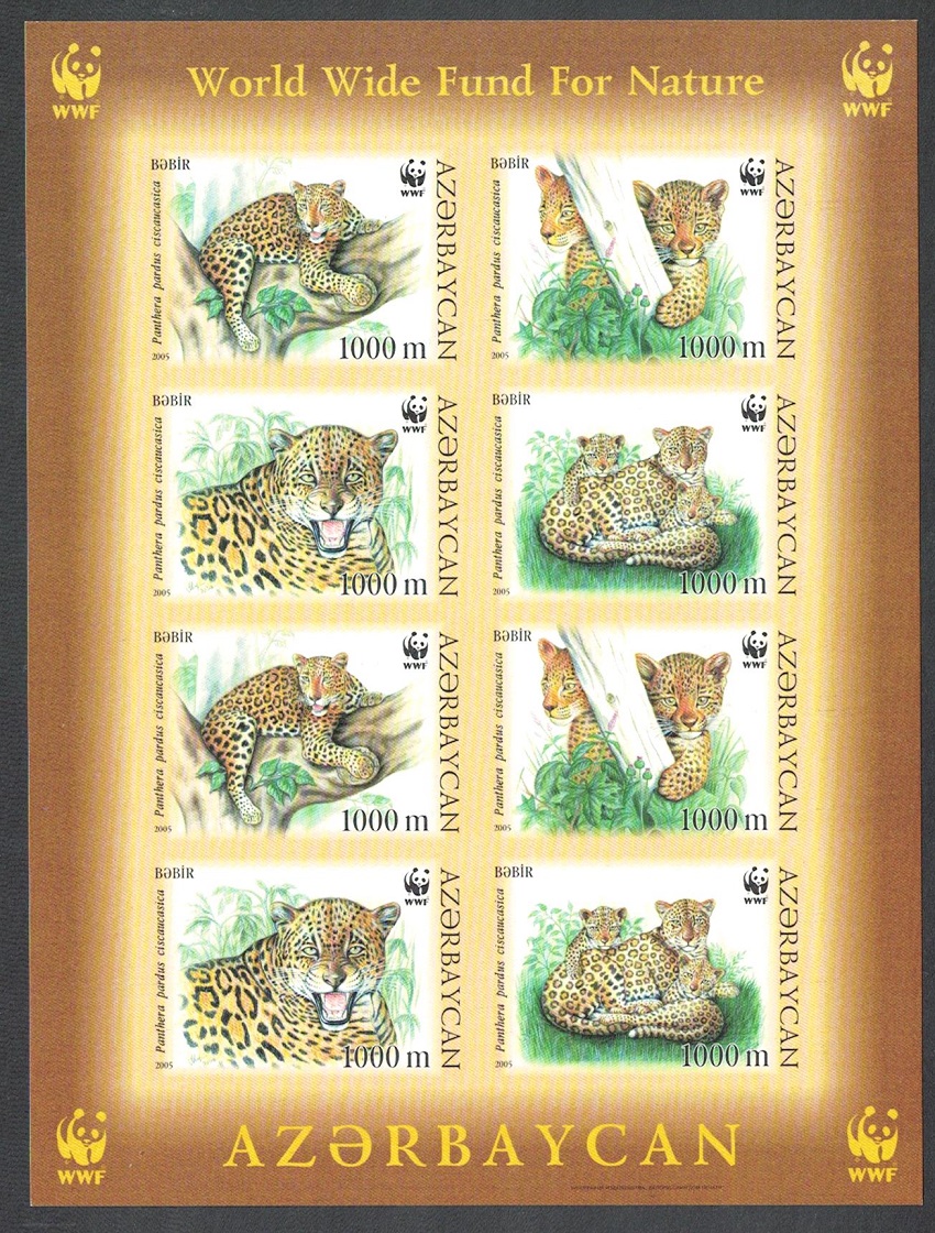 Azerbaijan WWF Caucasus Leopard Imperf Sheetlet of 2 sets 2005 MNH SG#591-594 MI#592B-595B