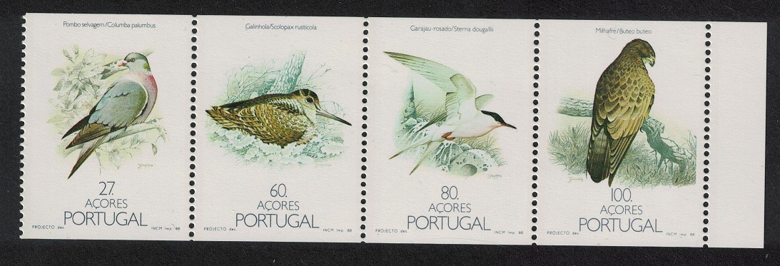 Azores Pigeon Woodcock Tern Buzzard Birds 4v Booklet Pane 1988 MNH SG#486-489 MI#391C-394C