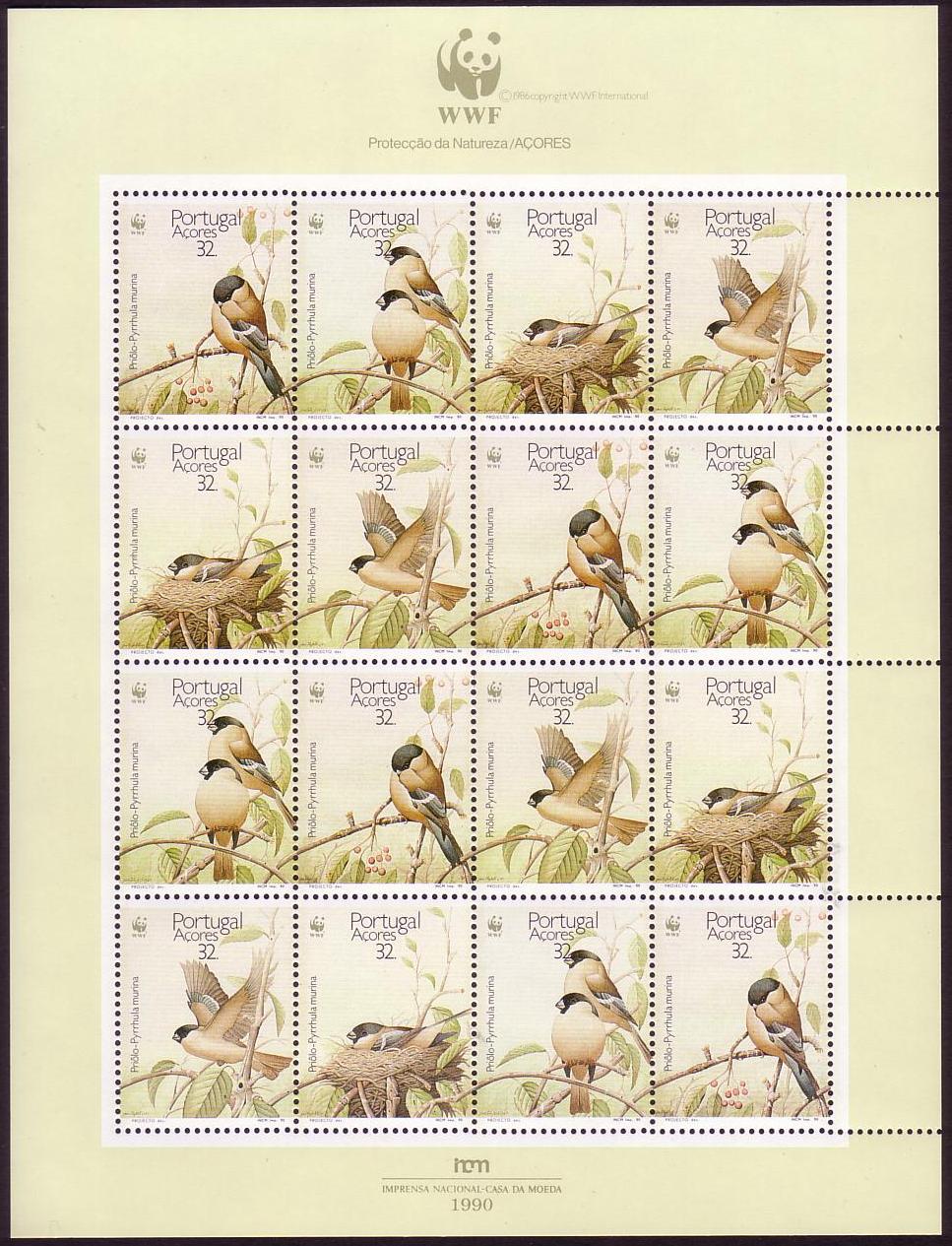 Azores Birds WWF Sao Miguel Bullfinch Sheetlet of 4 sets 1990 MNH SG#500-503 MI#405-408 Sc#385-388