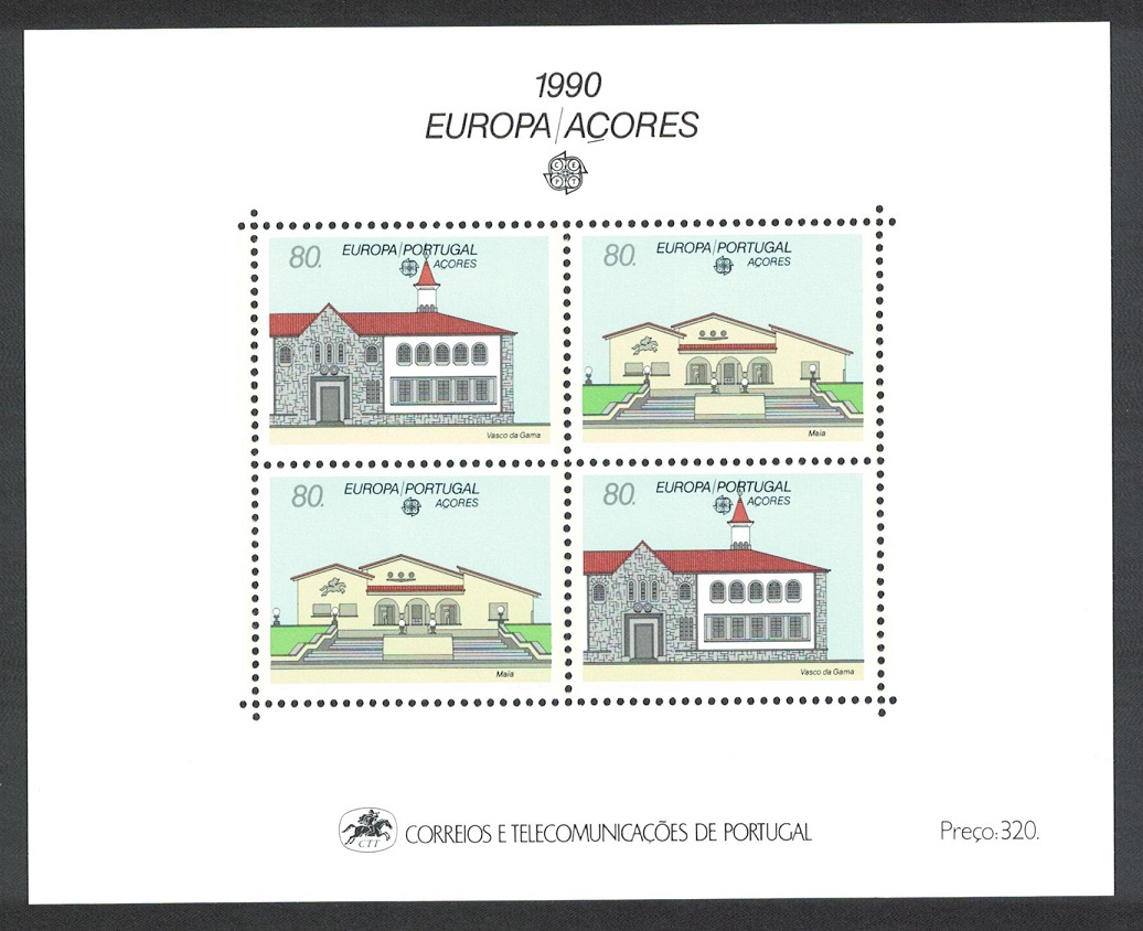 Azores Europa Post Office Buildings MS 1990 MNH SG#MS505 MI#Block 11