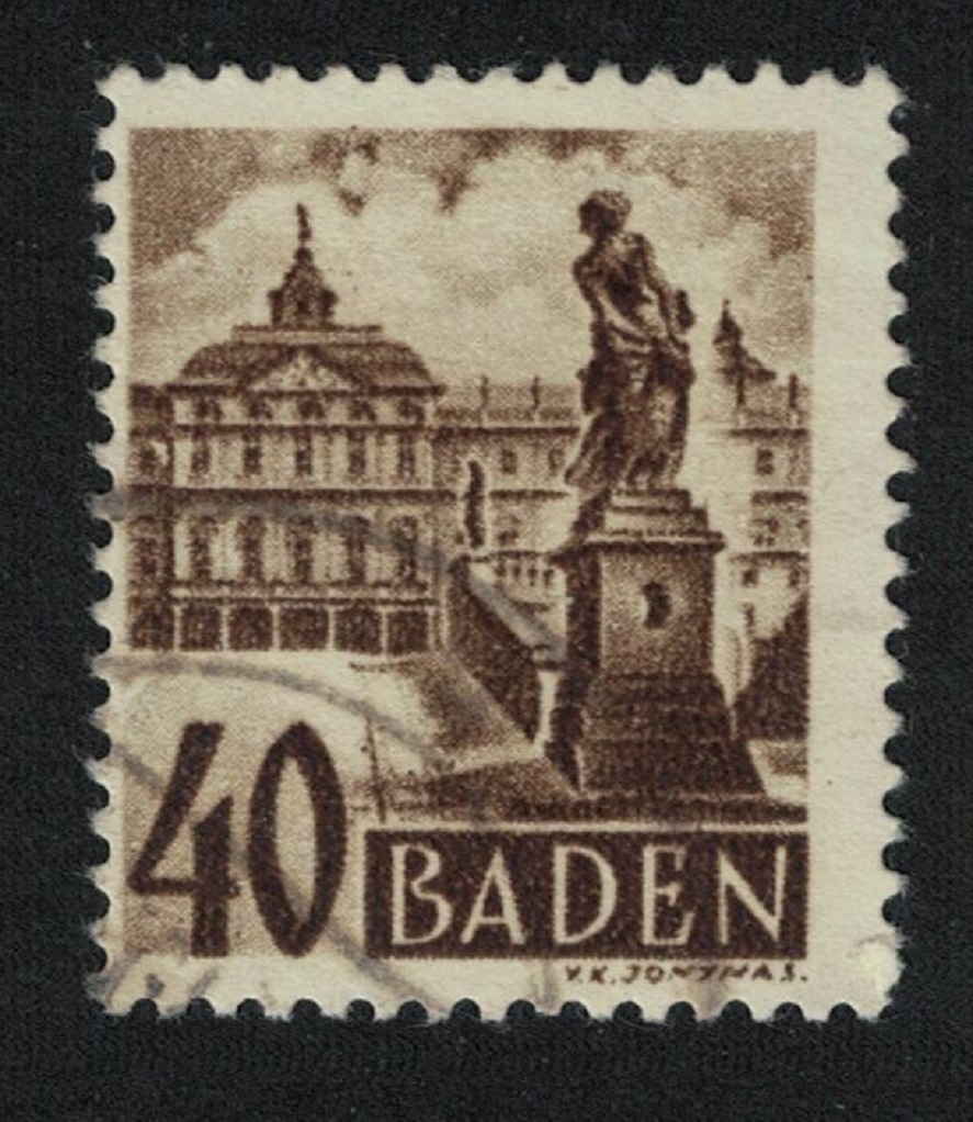 Baden French Zone Sculpture Rastatt Palace 40pf &#39;PF&#39; omitted KEY VALUE 1968 Canc SG#FB35