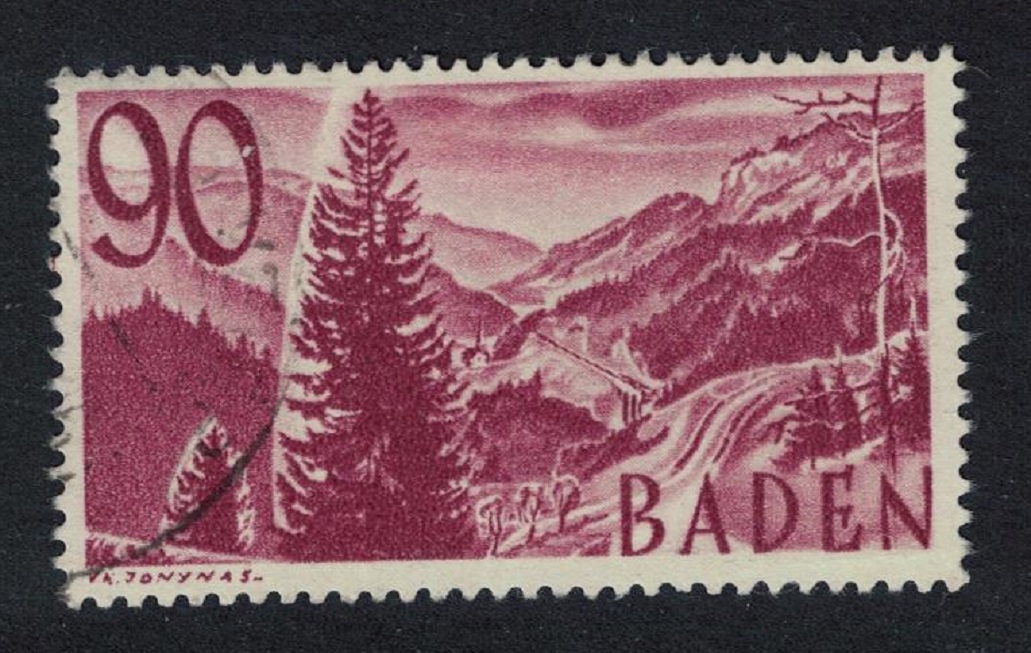 Baden French Zone Hollental Black Forest 90pf KEY VALUE 1947 Canc SG#FB37