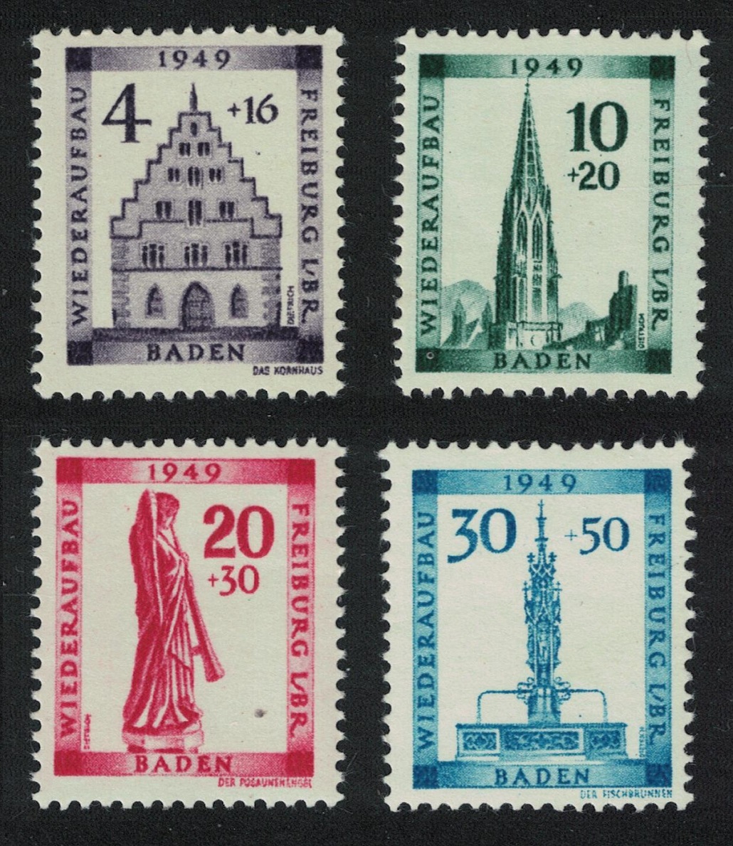 Baden French Zone Cornhouse Cathedral Sculpture Freiburg 4v 1949 MNH SG#FB38-FB41