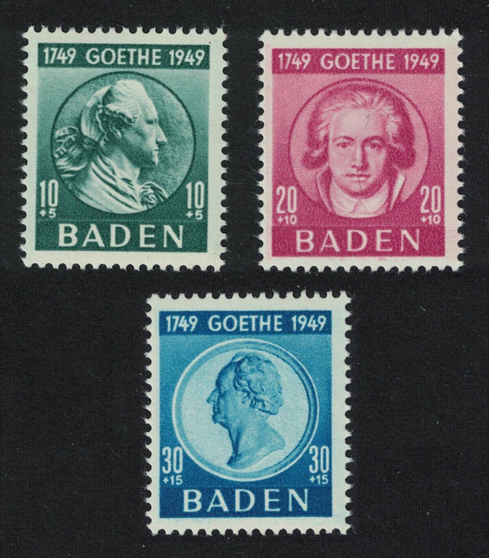 Baden French Zone Birth Goethe poet 3v 1949 MNH SG#FB47-FB49