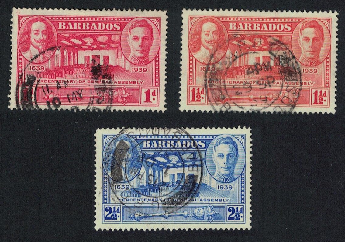 Barbados Tercentenary of General Assembly 3v 1939 Canc SG#258-260