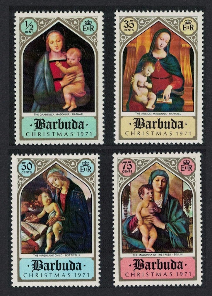 Barbuda Paintings &#39;Madonna&#39; Raphael Botticelli Bellini 4v 1971 MNH SG#98-101