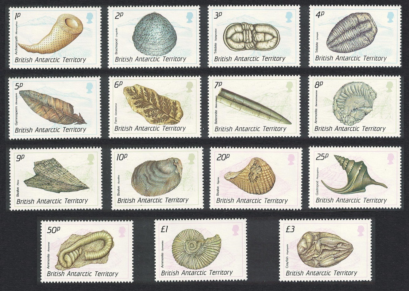 British Antarctic Territory Fossils 15v 1990 MNH SG#171-185