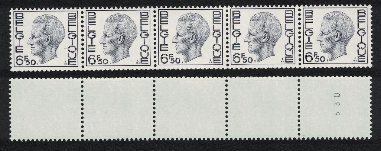 Belgium King Baudouin type 1970 6.50Fr Roll strip of 5 1974 MNH SG#2214b