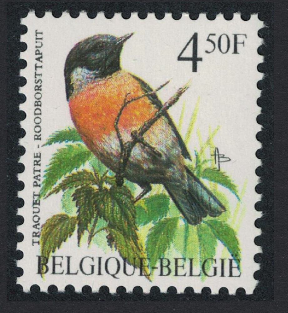 Belgium Common stonechat Bird Buzin &#39;Traquet patre&#39; 4f.50 1990 MNH SG#2848a MI#2449x Sc#1223