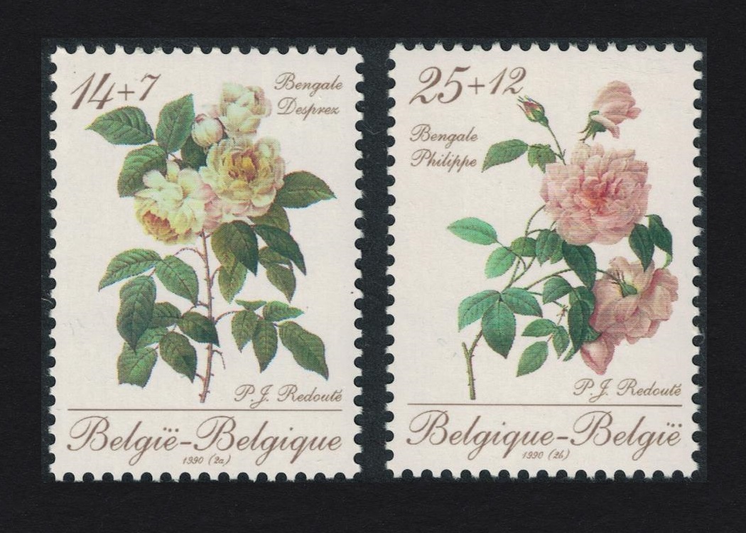 Belgium &#39;60 Roses for a Queen&#39; by Pierre-Joseph Redoute 2v 1990 MNH SG#3009-3010