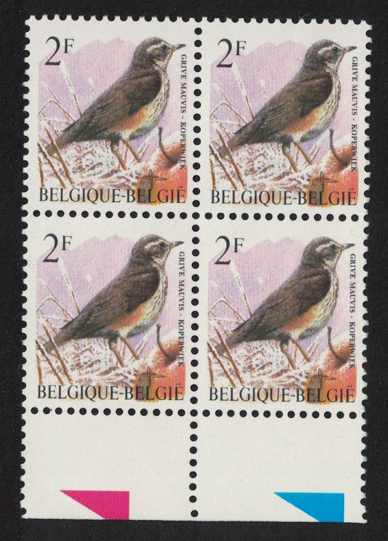 Belgium Redwing Bird Buzin &#39;Grive mauvis&#39; 2f Block of 4 1996 MNH SG#3304 MI#2701 Sc#1434