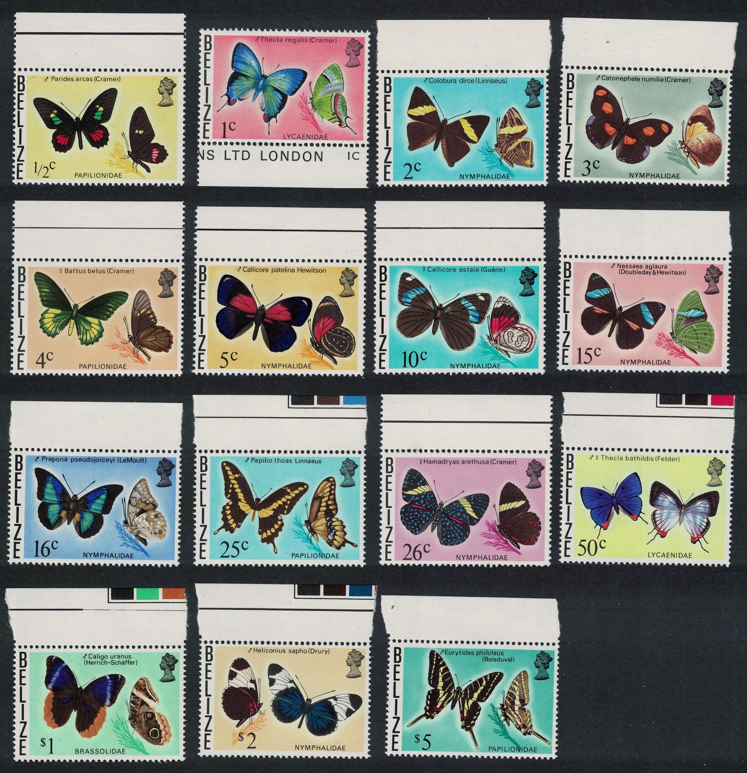 Belize Butterflies 15v MARGINS 1974 MNH SG#380-394