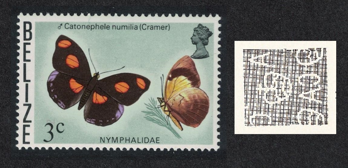 Belize Butterfly &#39;Catonephele numilia dirce&#39; 3c Watermark Ww12 sideways 1974 MNH SG#383