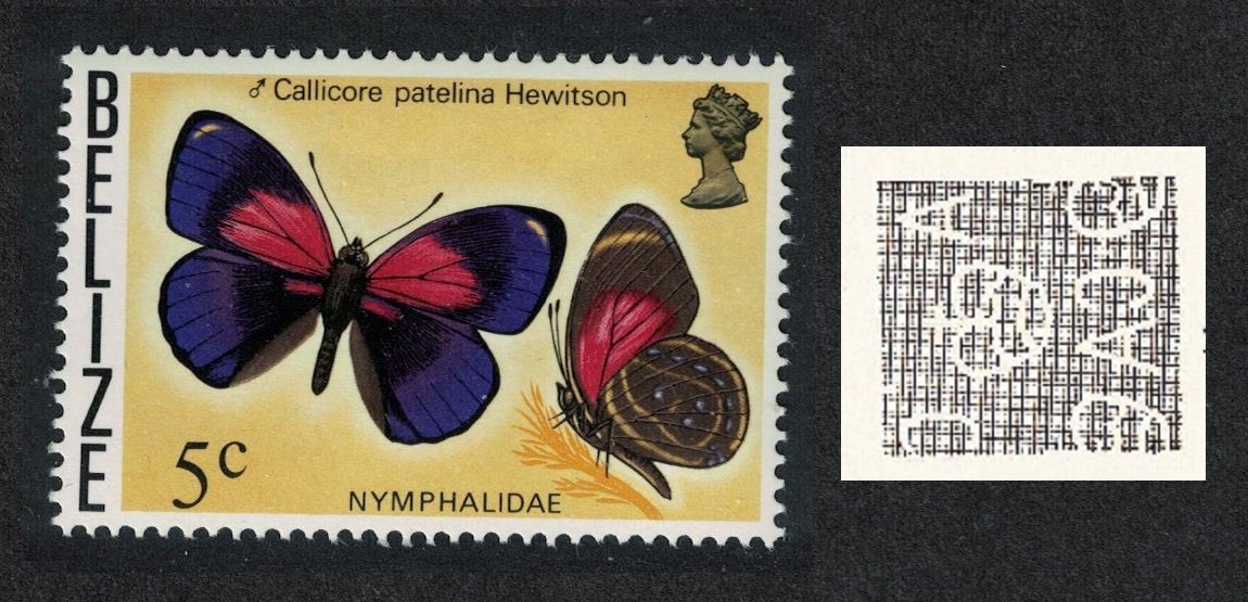 Belize Butterfly &#39;Callicore patelina&#39; 5c Watermark Ww12 sideways 1974 MNH SG#385