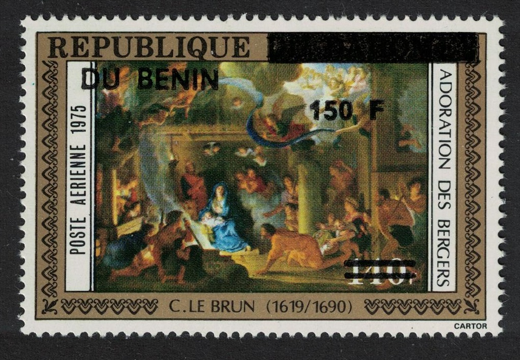 Benin &#39;Adoration of the Shepherds&#39; Painting by Le Brun Ovpt 1994 MNH MI#602