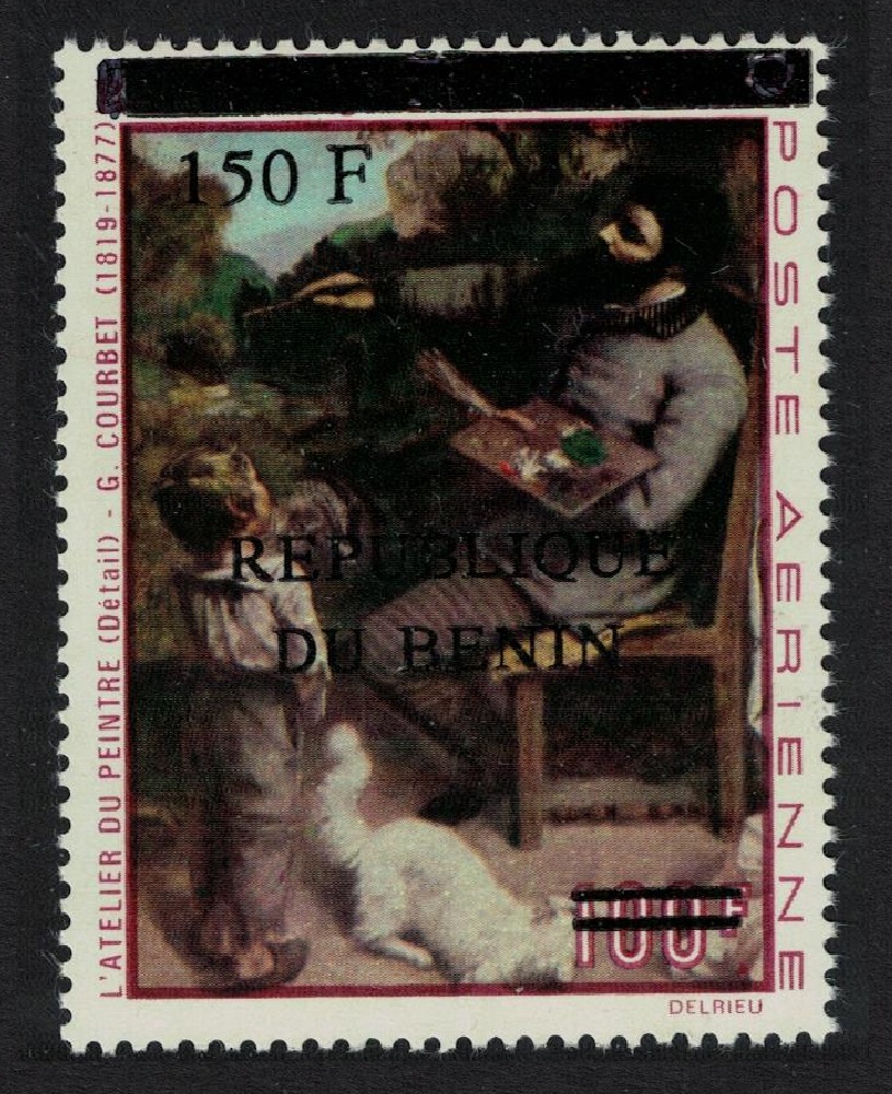 Benin &#39;The Painter&#39;s Studio&#39; Painting by G. Courbet Ovpt 150F/100F 1996 MNH MI#745