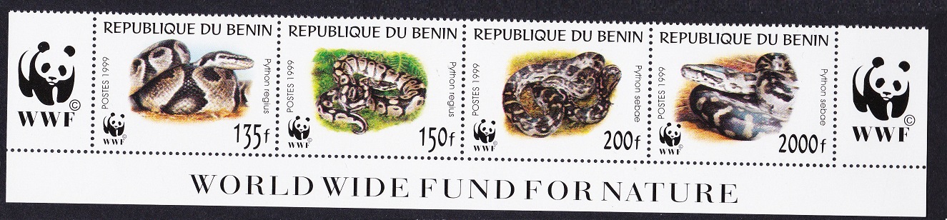 Benin WWF Pythons Bottom Strip WWF Logo 1999 MNH SG#1812-1815 MI#1159-1162 Sc#1086 a-d