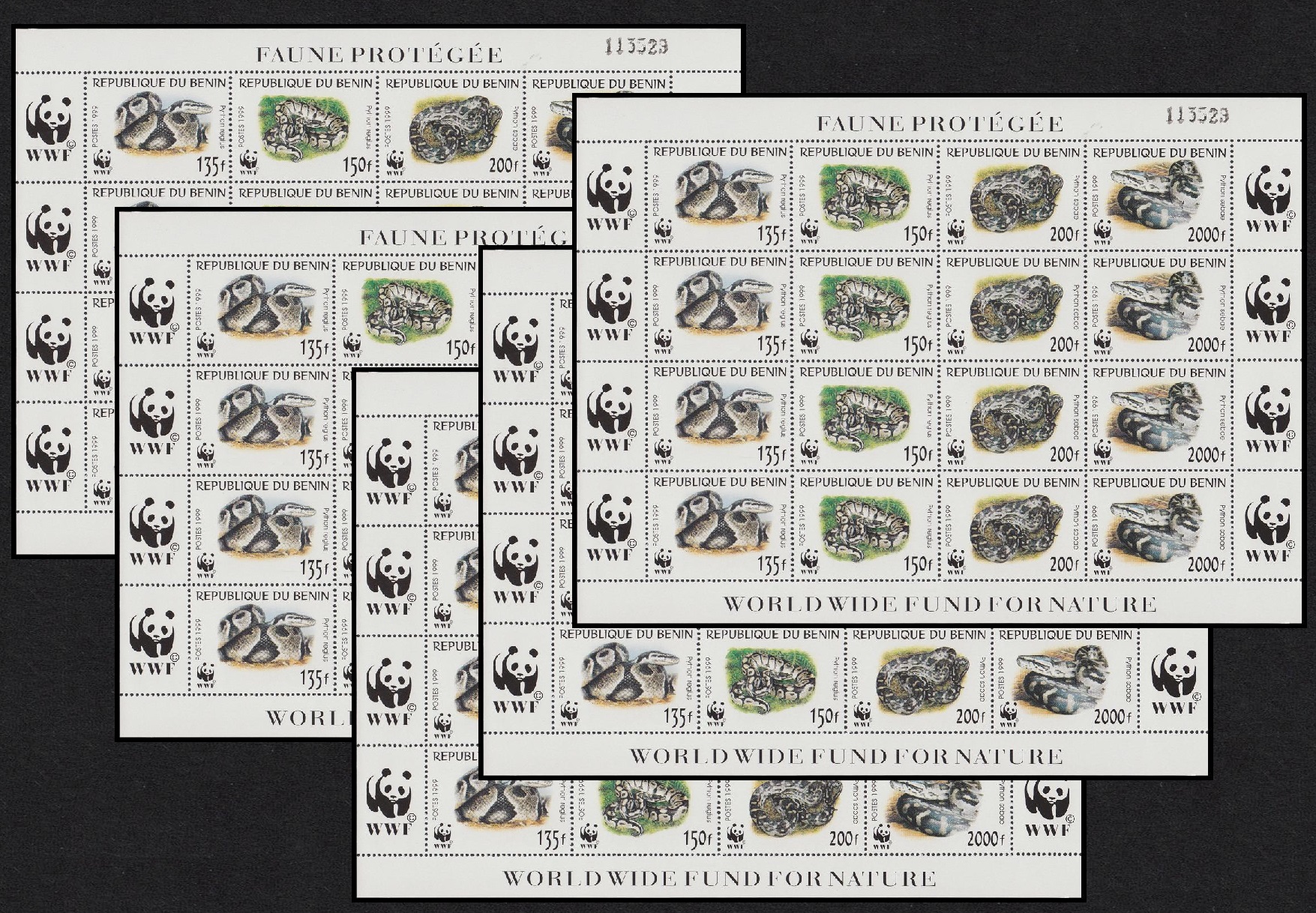 Benin WWF Pythons 5 Sheetlets [A] 1999 MNH SG#1812-1815 MI#1159-1162 Sc#1086 a-d