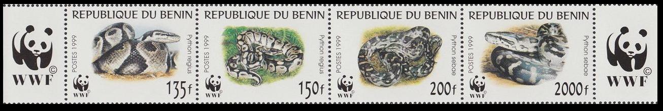 Benin WWF Pythons Strip of 4v 1999 MNH SG#1812-1815 MI#1159-1162 Sc#1086 a-d