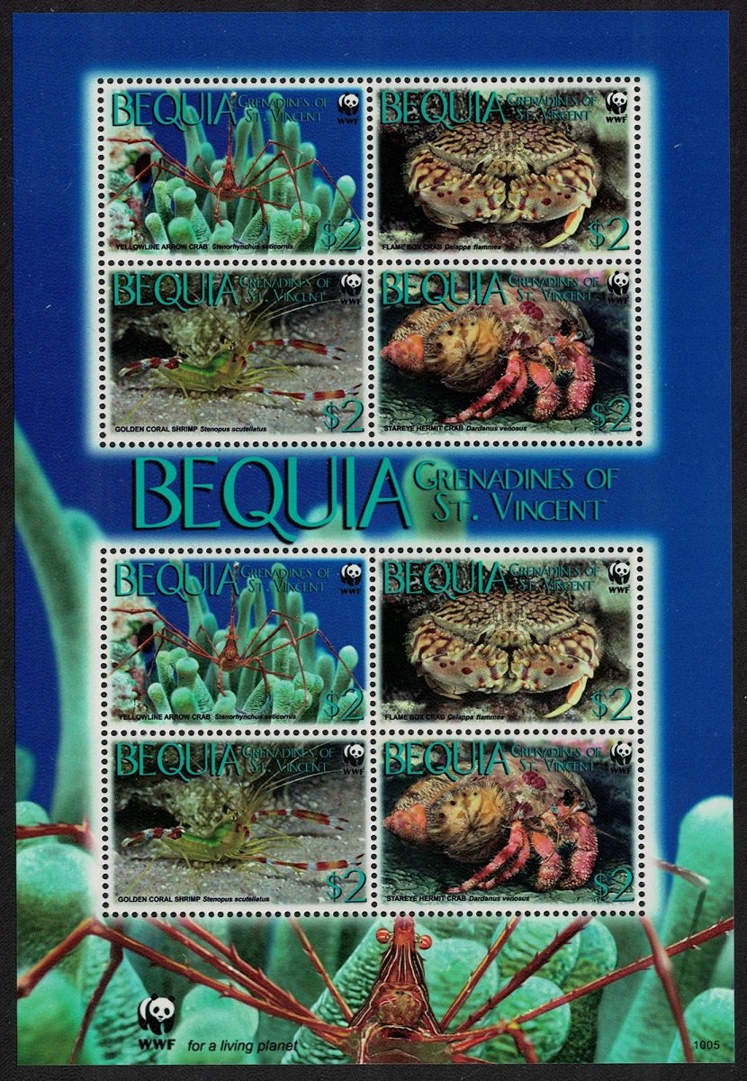 Bequia Grenadines of St. Vincent WWF Caribbean Reef Crustaceans MS 2010 MNH MI#647-650