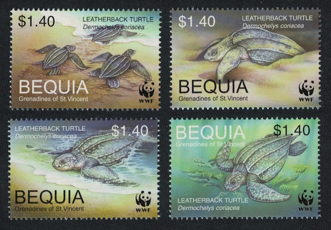 Bequia Grenadines of St. Vincent WWF Leatherback Turtle 4v 2001 MNH MI#306-309 Sc#303 a-d