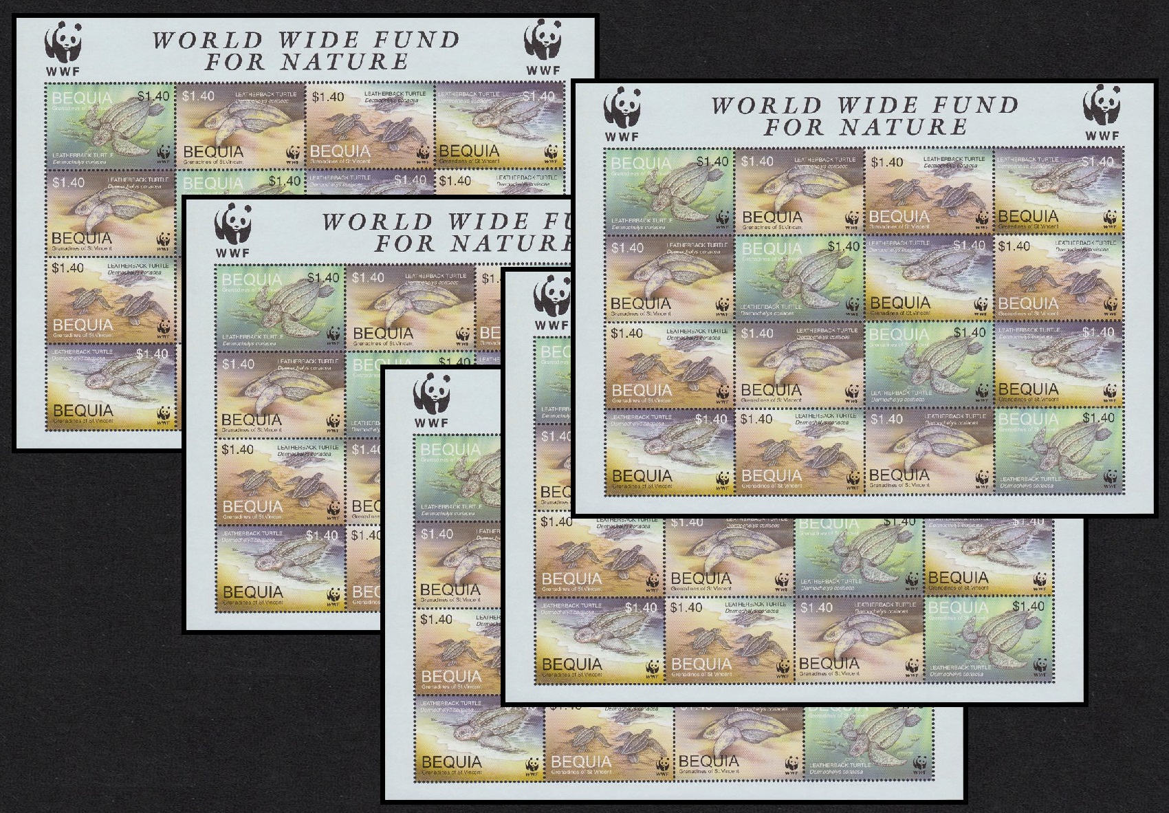 Bequia Grenadines of St. Vincent WWF Leatherback Turtle 5 Sheetlets [A] 2001 MNH MI#306-309 Sc#303 a-d