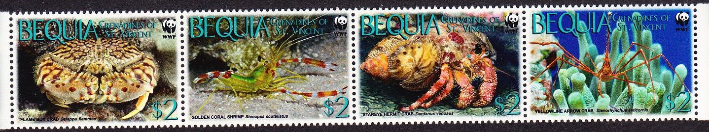 Bequia Grenadines of St. Vincent WWF Caribbean Reef Crustaceans Strip of 4 2010 MNH MI#647-650