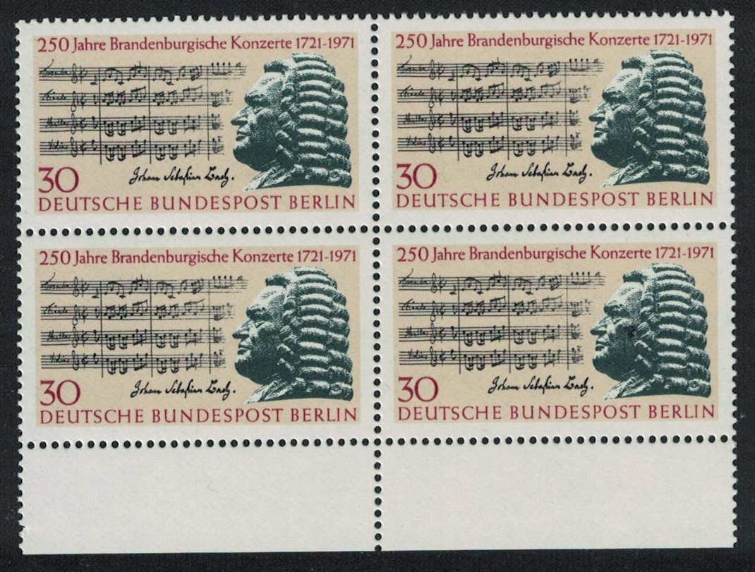 Berlin Music Bach&#39;s Brandenburg Concertos Block of 4 1971 MNH SG#B393