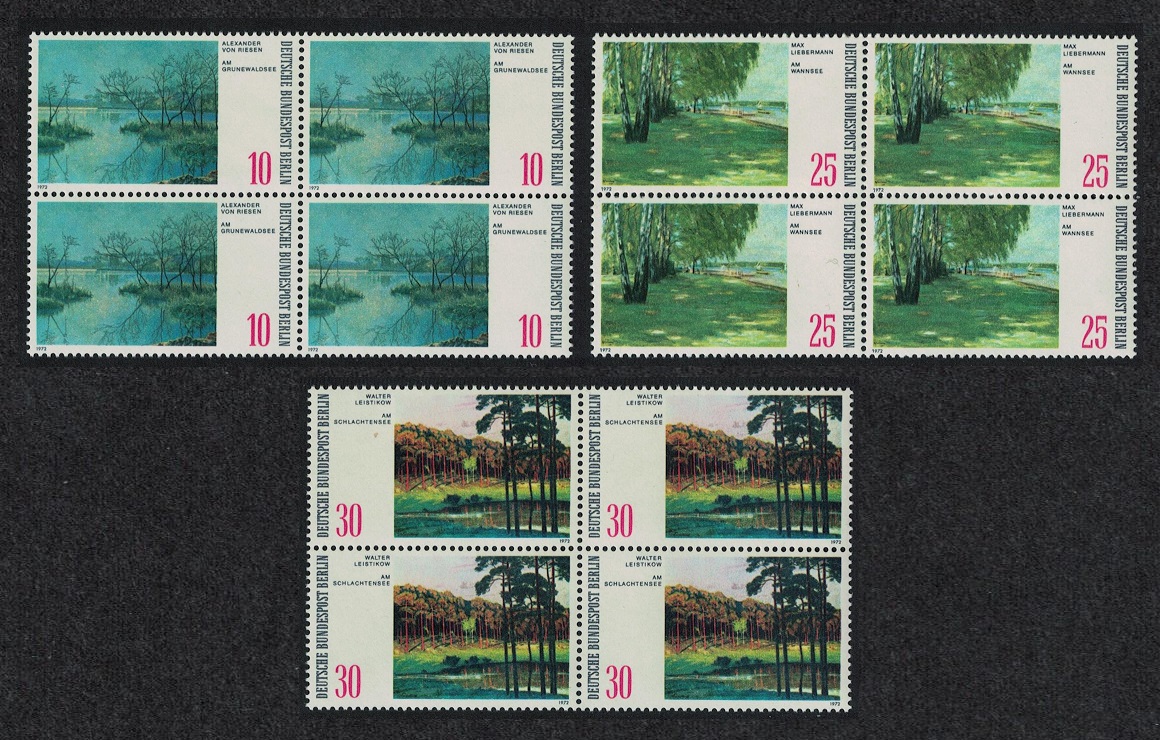 Berlin Paintings of Berlin Lakes 3v Blocks of 4 1972 MNH SG#B418-B420