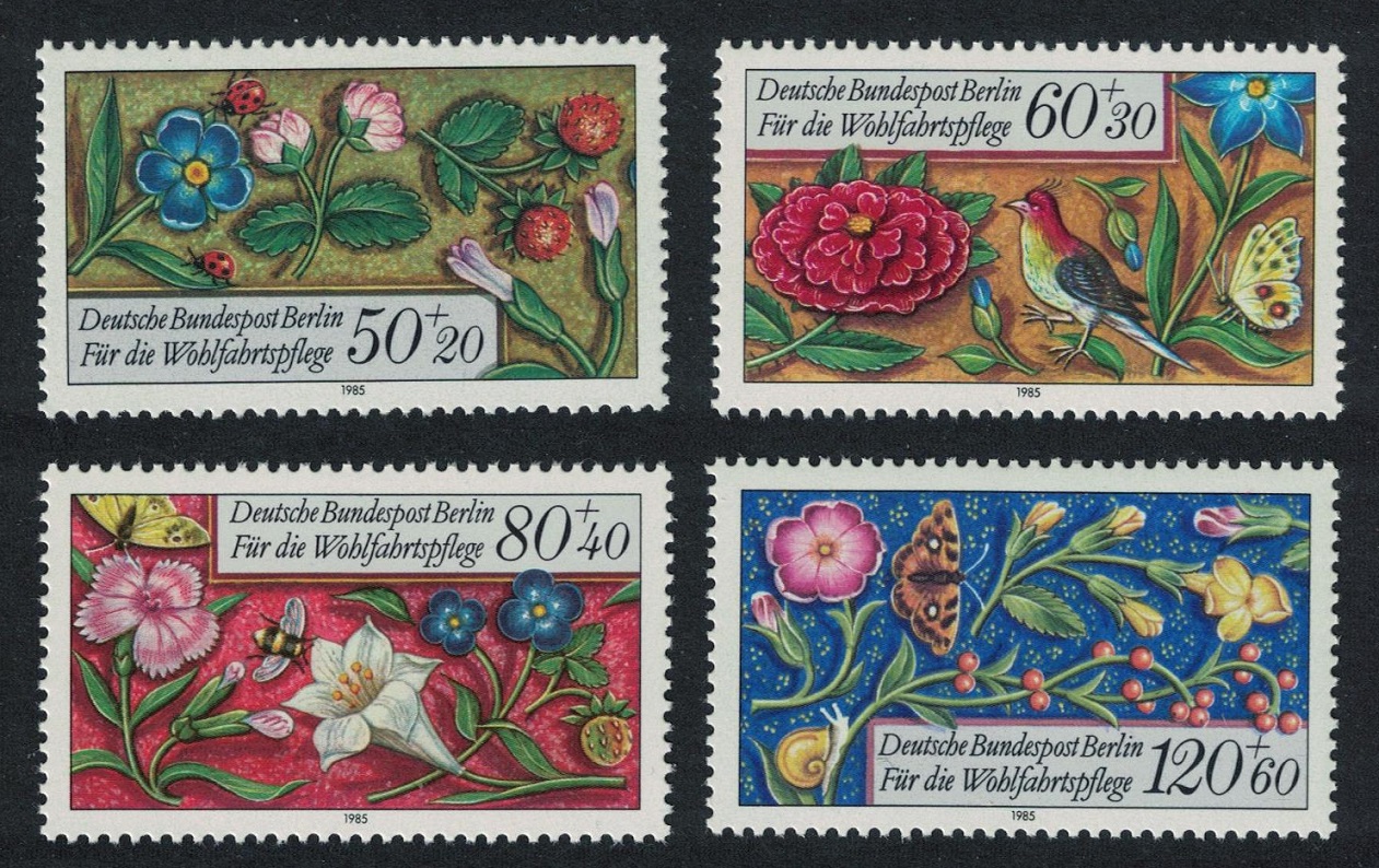 Berlin Birds Butterflies Flowers Motifs from medieval prayer book 4v 1985 MNH SG#B706-B709