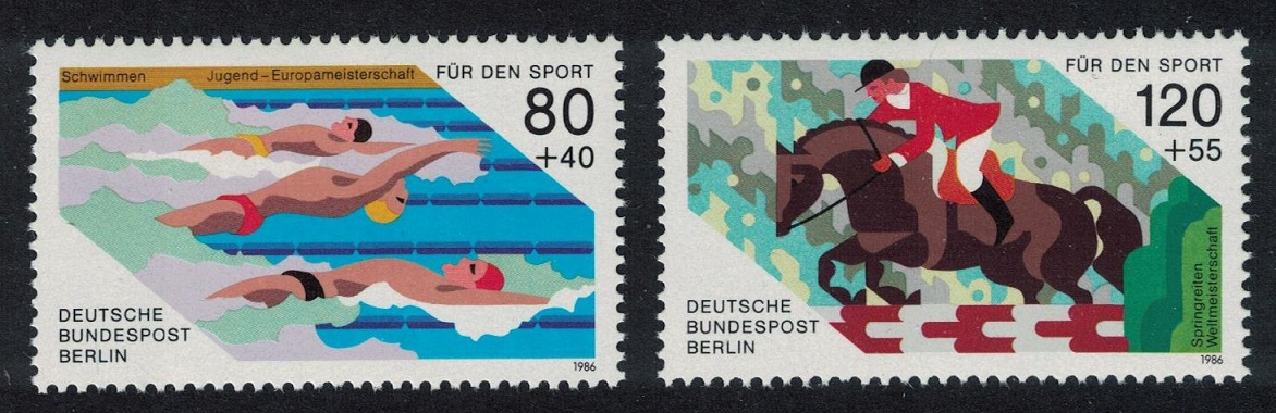 Berlin Swimming Show-jumping Horses Sport Promotion Fund 2v 1986 MNH SG#B714-B715