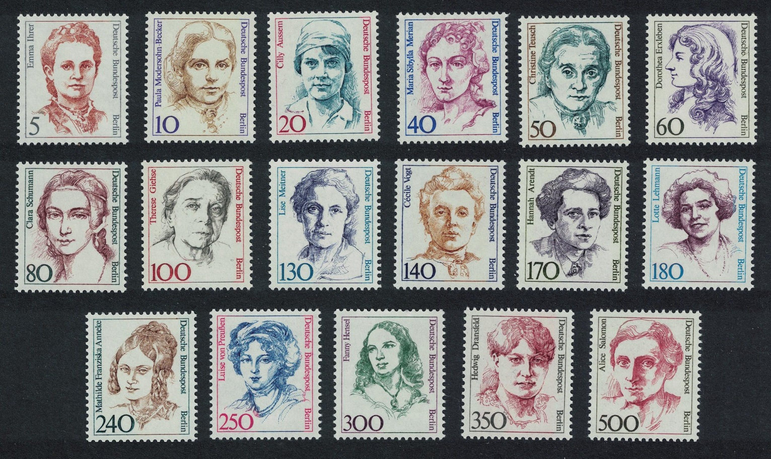 Berlin Famous German Women Definitives 17v 1986 MNH SG#B732-B748