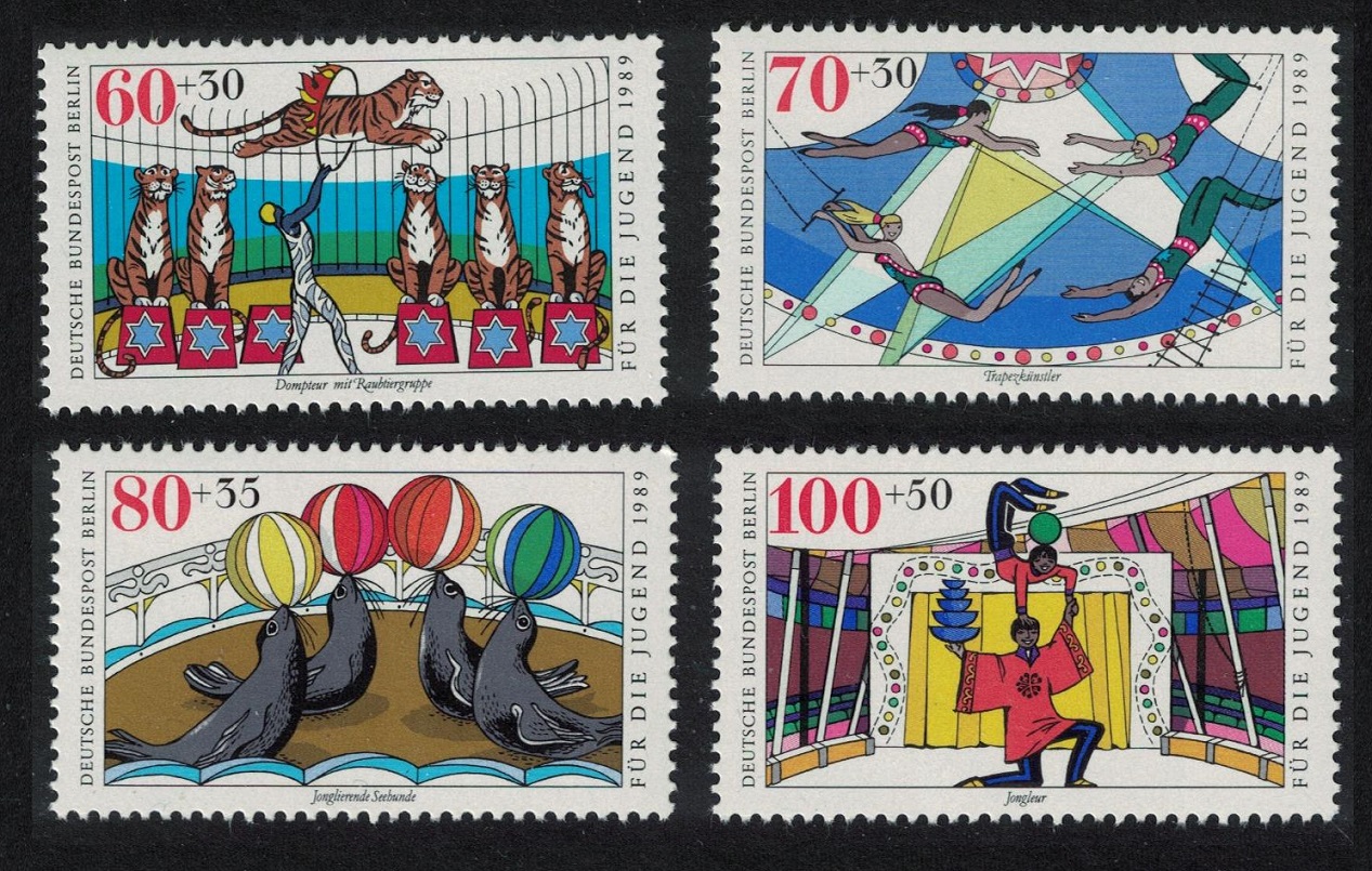 Berlin Tigers seals Circus Youth Welfare 4v 1989 MNH SG#B819-B822