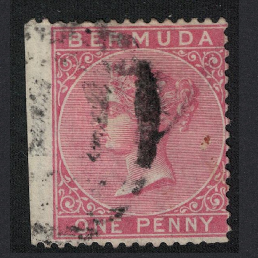 Bermuda Queen Victoria One Penny pale rose Left Side Imperf RARR 1865 Canc SG#2