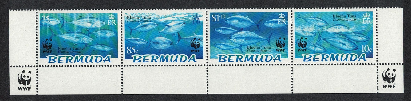 Bermuda WWF Atlantic Bluefin Tuna Bottom Strip of 4v WWF Logo 2004 MNH SG#938-941 MI#877-880 Sc#884-887