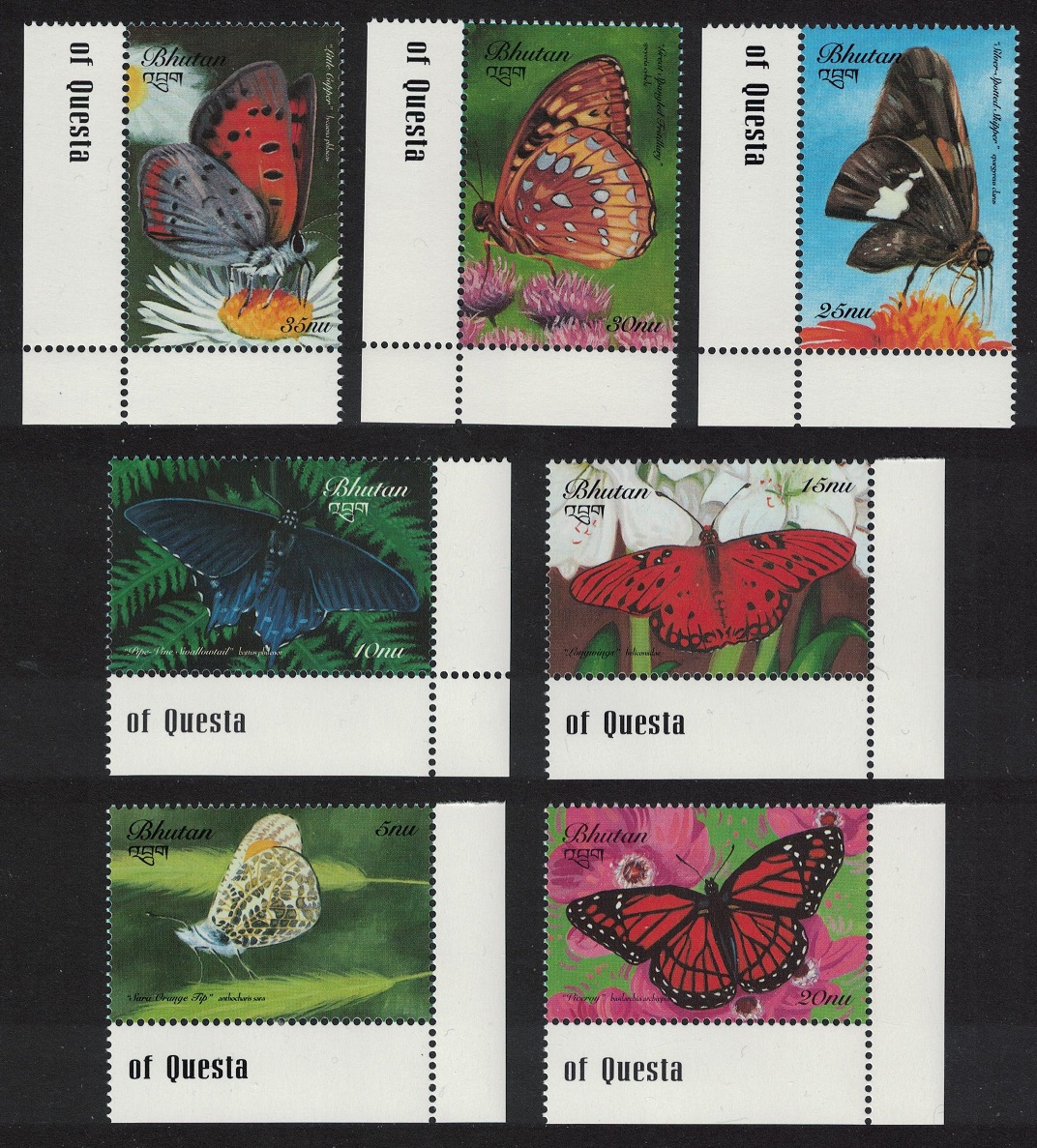 Bhutan Butterflies 7v Corners 1999 MNH SG#1386=1404