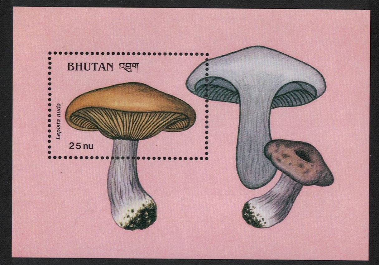 Bhutan Blue leg &#39;Lepista nuda&#39; Fungi Mushrooms MS 1989 MNH SG#MS797 MI#Block 195