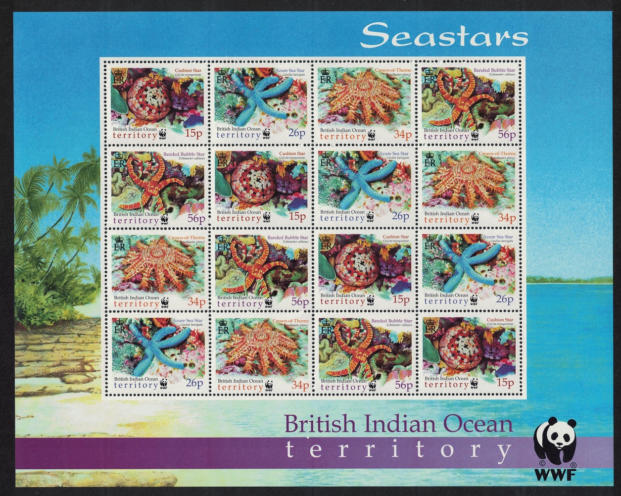 British Indian Ocean Territory WWF Sea Stars Sheetlet of 4 sets 2001 MNH SG#253-256 MI#266-269 Sc#231-234